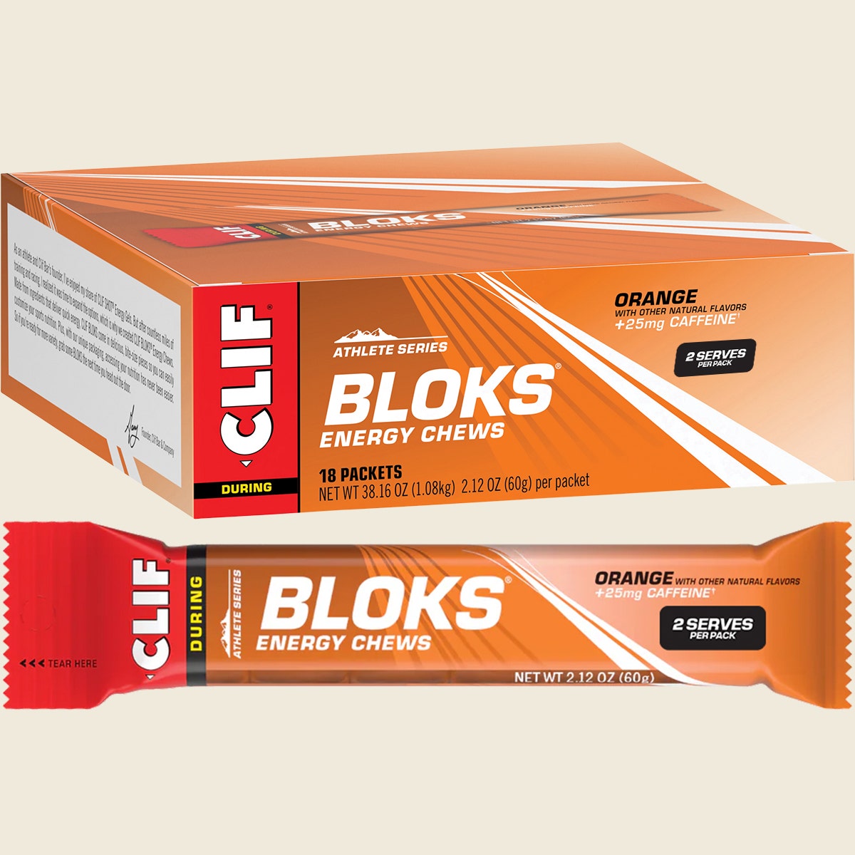 Clif Bloks Energy Chews Orange 25Mg Caffeine 60g Pack of 18 Combo
