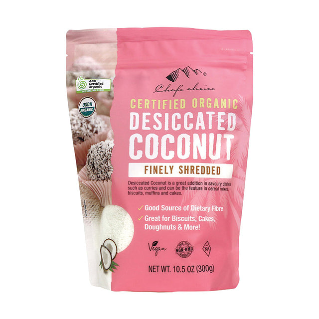 Chef's Choice Certified Organic Desiccated Coconut – Finely Shredded 300g