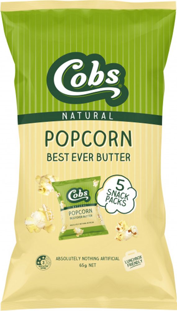 Cobs Natural Popcorn Multipack Best Ever Butter Gluten Free (5Pk) 10x65g