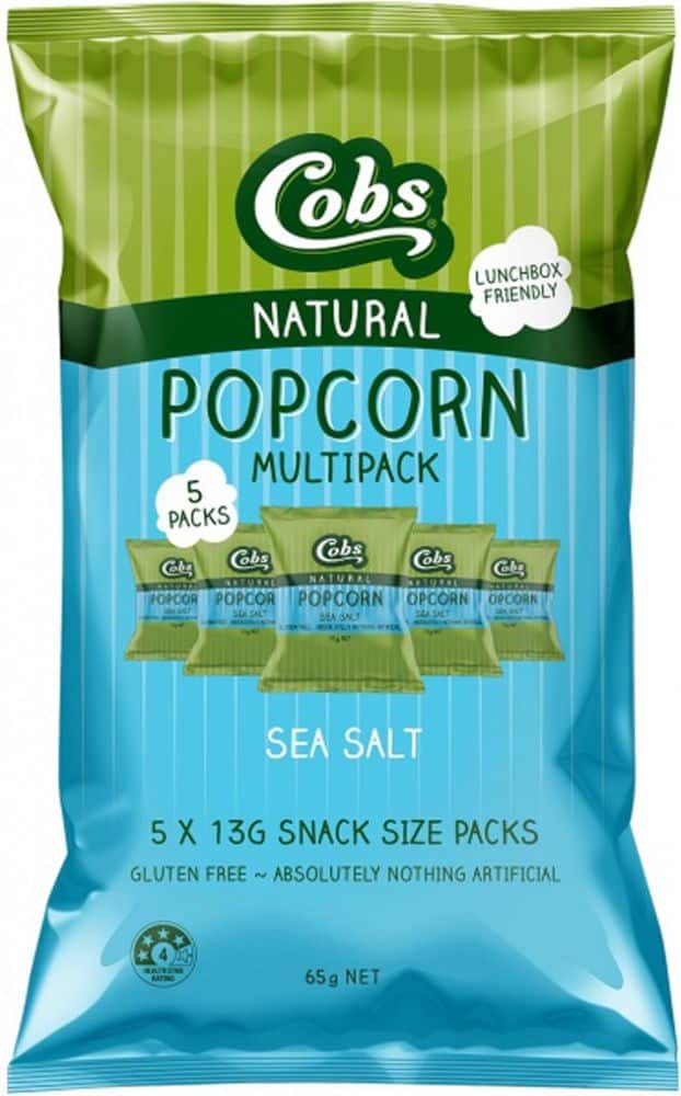 Cobs Natural Popcorn Multipack Sea Salt Gluten Free (5Pk) 10x65g
