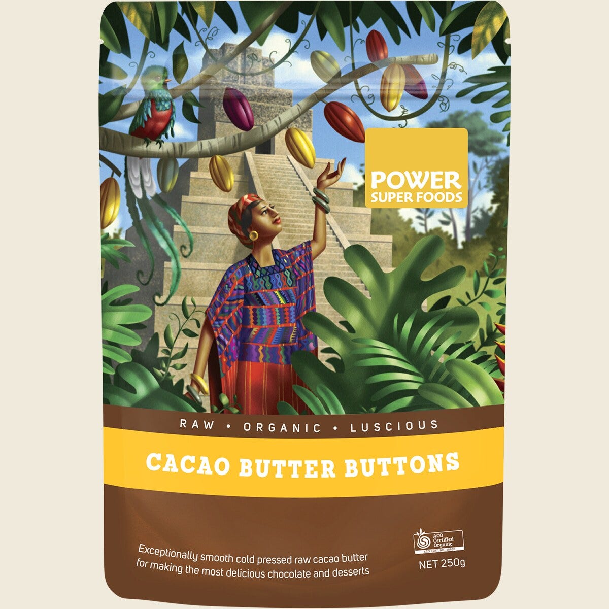 Power Super Foods Cacao Butter Buttons Raw Certified Organic 250g Front
