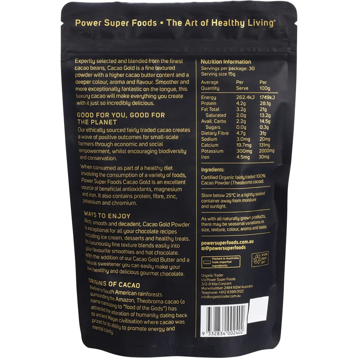 Power Super Foods Organic Cacao Gold Powder 225g