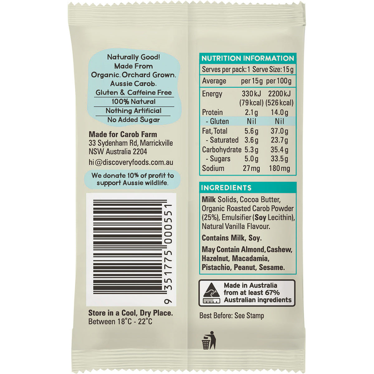 Carob Farm Carob Koala 15g x 50 - Original