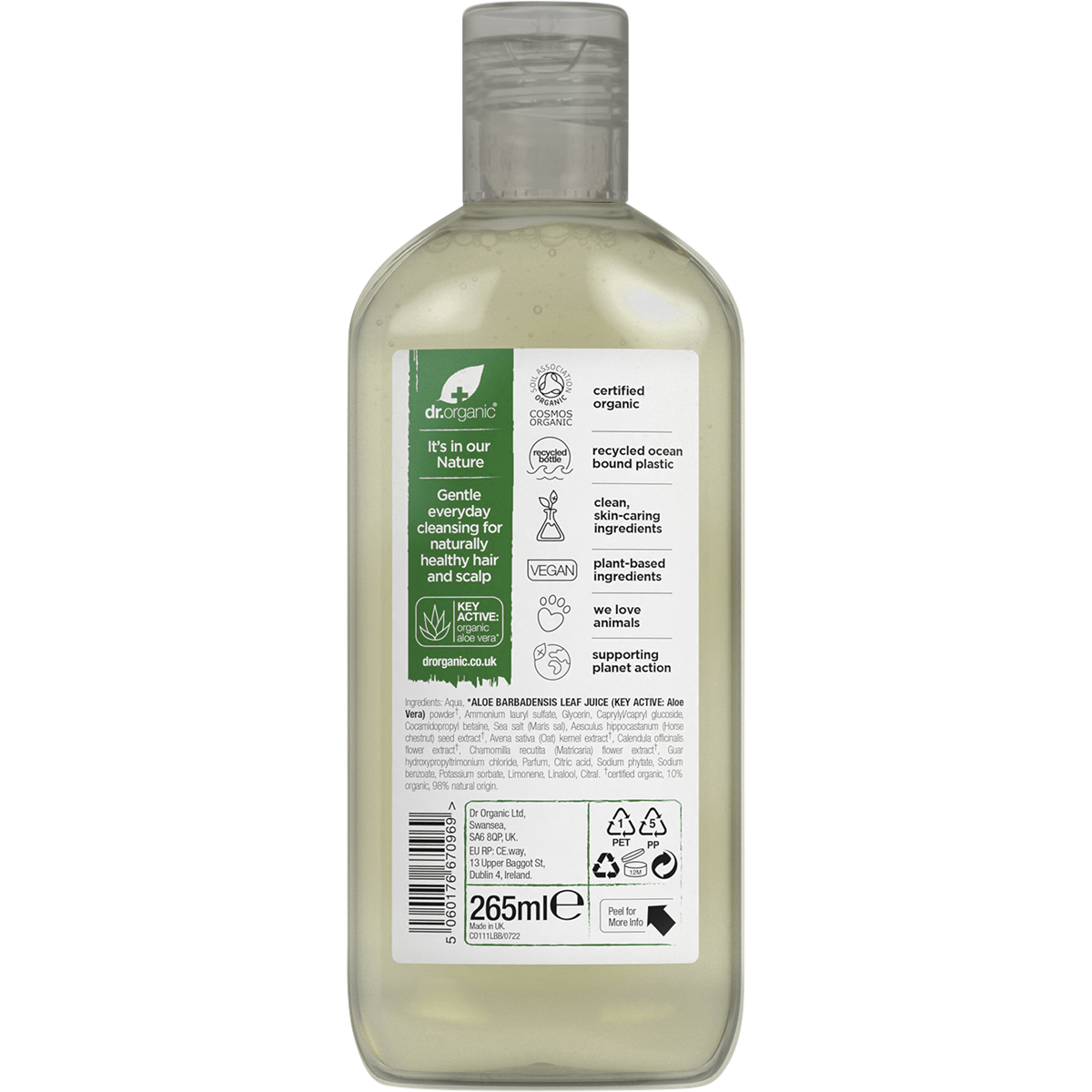 Dr Organic Shampoo Aloe Vera 265ml back