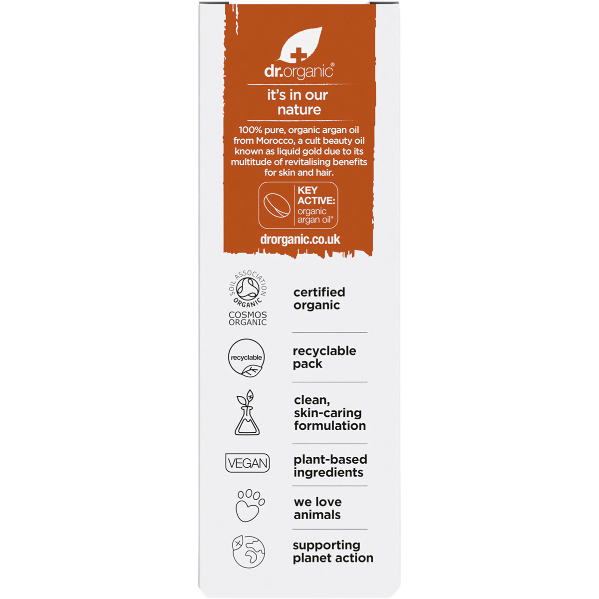 Dr Organic Certified Organic Pure Oil Organic Moroccan Argan Oil 50ml box back view