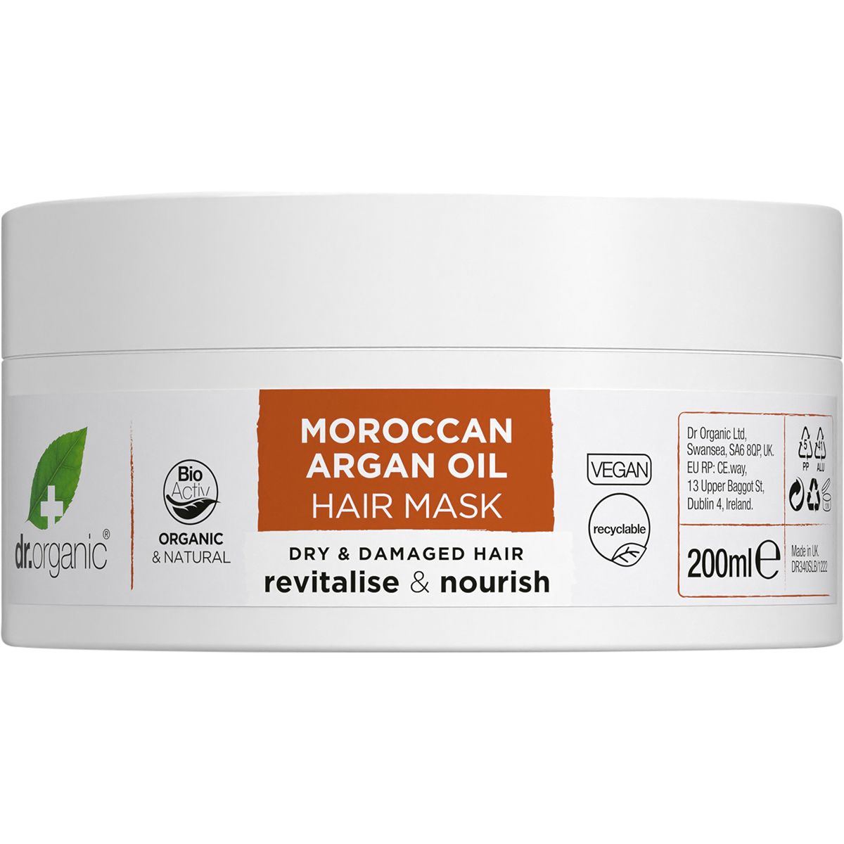 Dr Organic Hair Mask Moroccan Argan Oil 200ml front