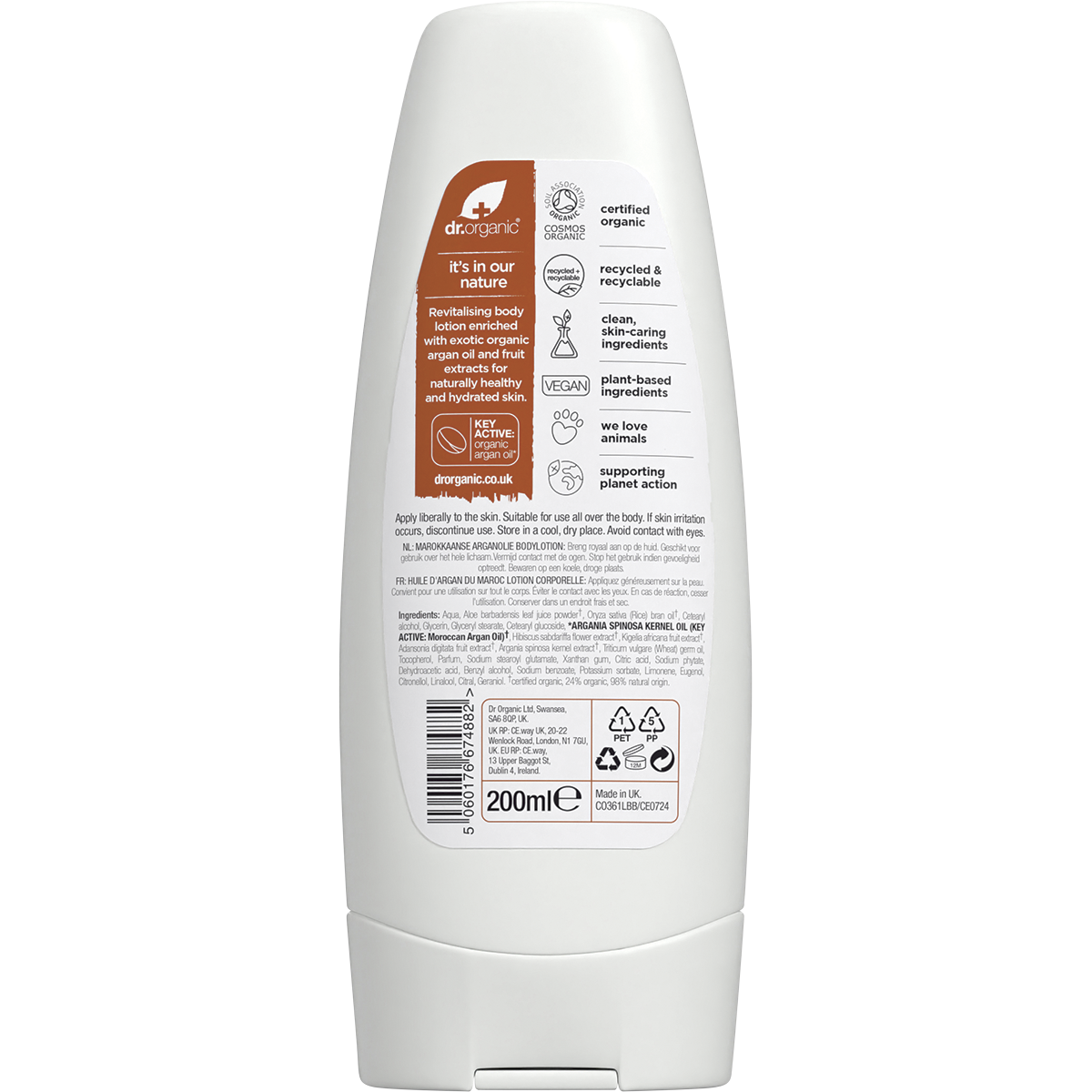 Dr Organic Body Lotion Moroccan Argan Oil 200ml back