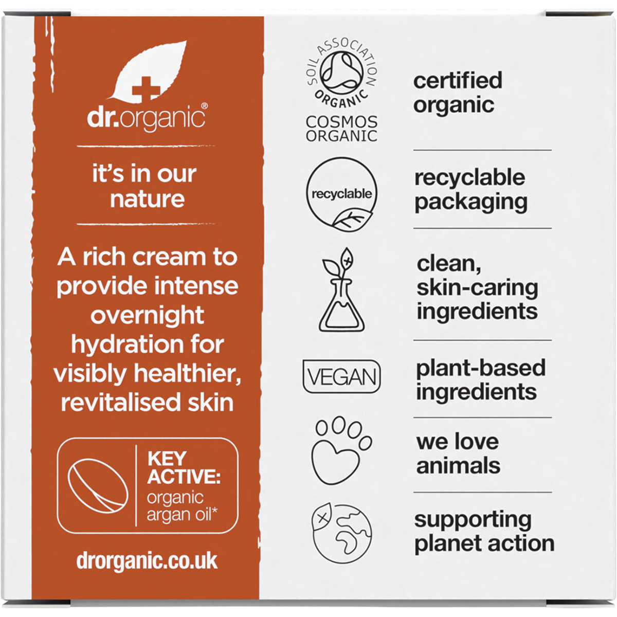 Dr Organic Night Cream Moroccan Argan Oil 50ml carton back