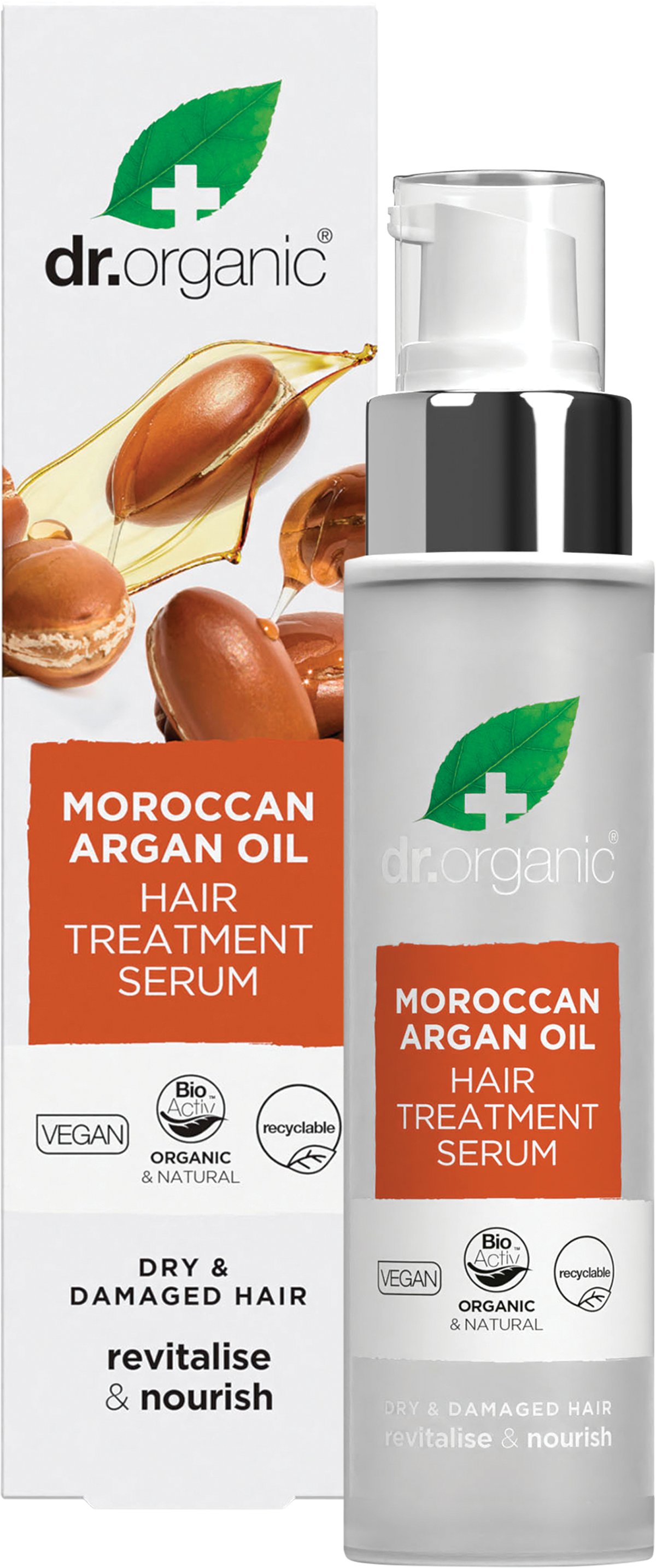 Dr Organic Hair Treatment Serum Moroccan Argan Oil 100ml product and carton