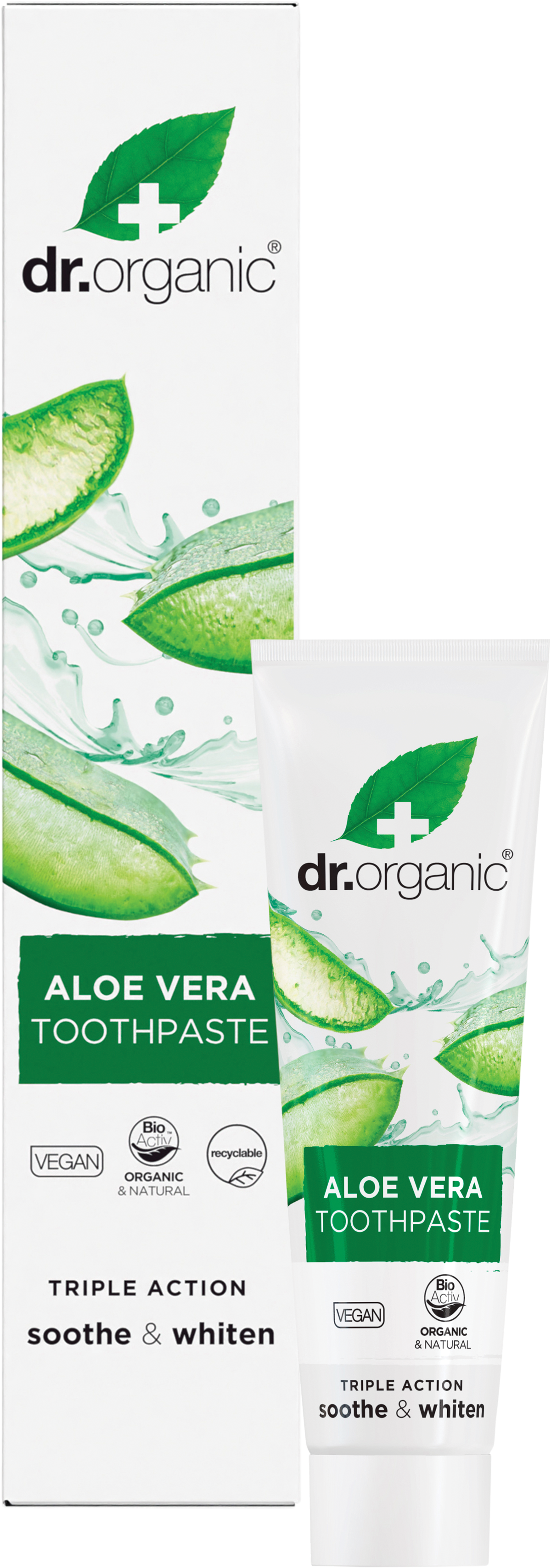 Dr Organic Toothpaste Aloe Vera 100ml product and carton