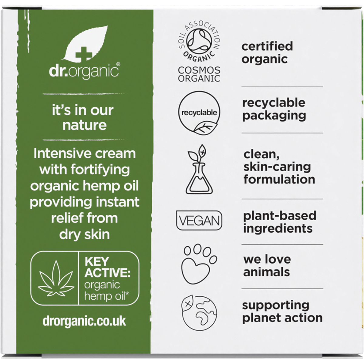 Dr Organic Rescue Cream Hemp Oil 50ml carton back