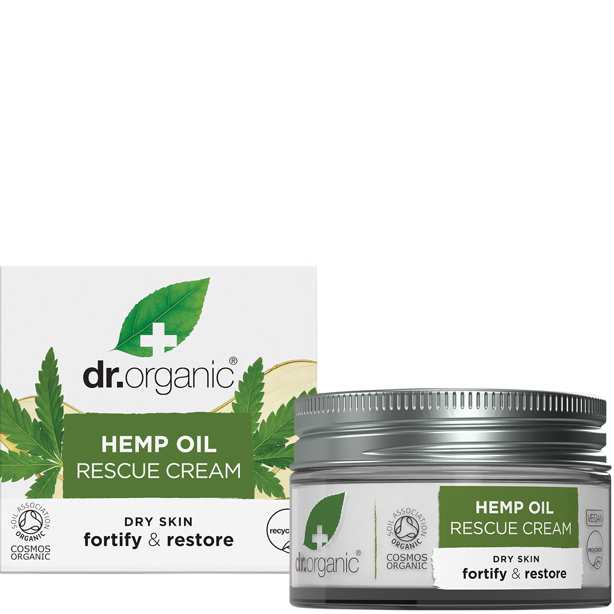 Dr Organic Rescue Cream Hemp Oil 50ml product and carton