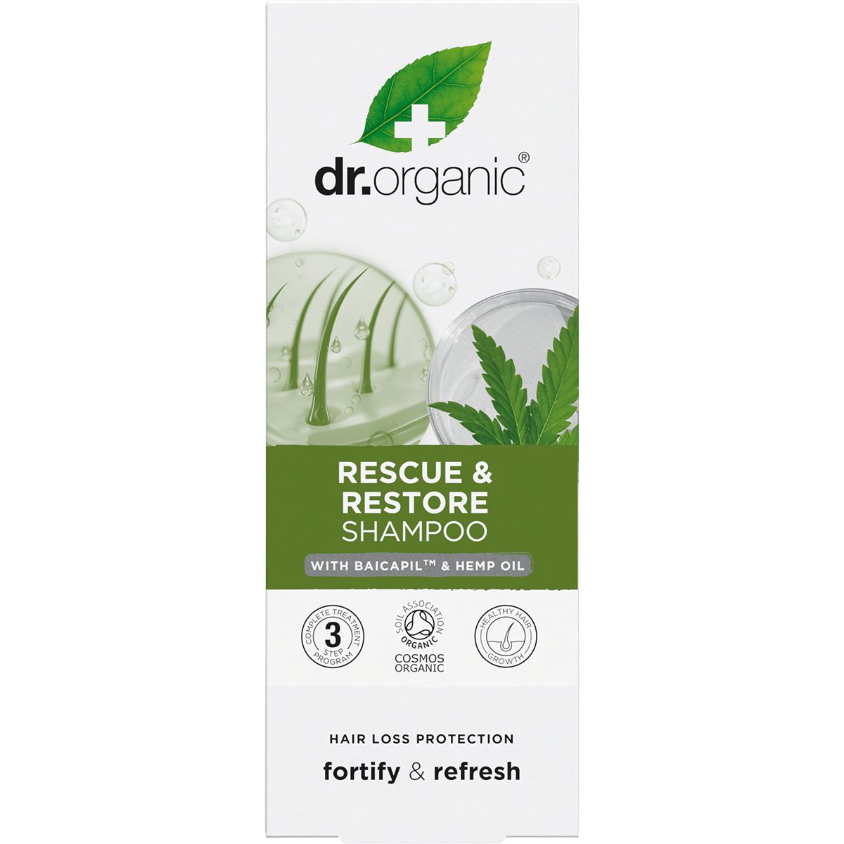 Dr Organic Certified Organic Rescue & Restore Shampoo Organic Hemp Oil 265ml box view