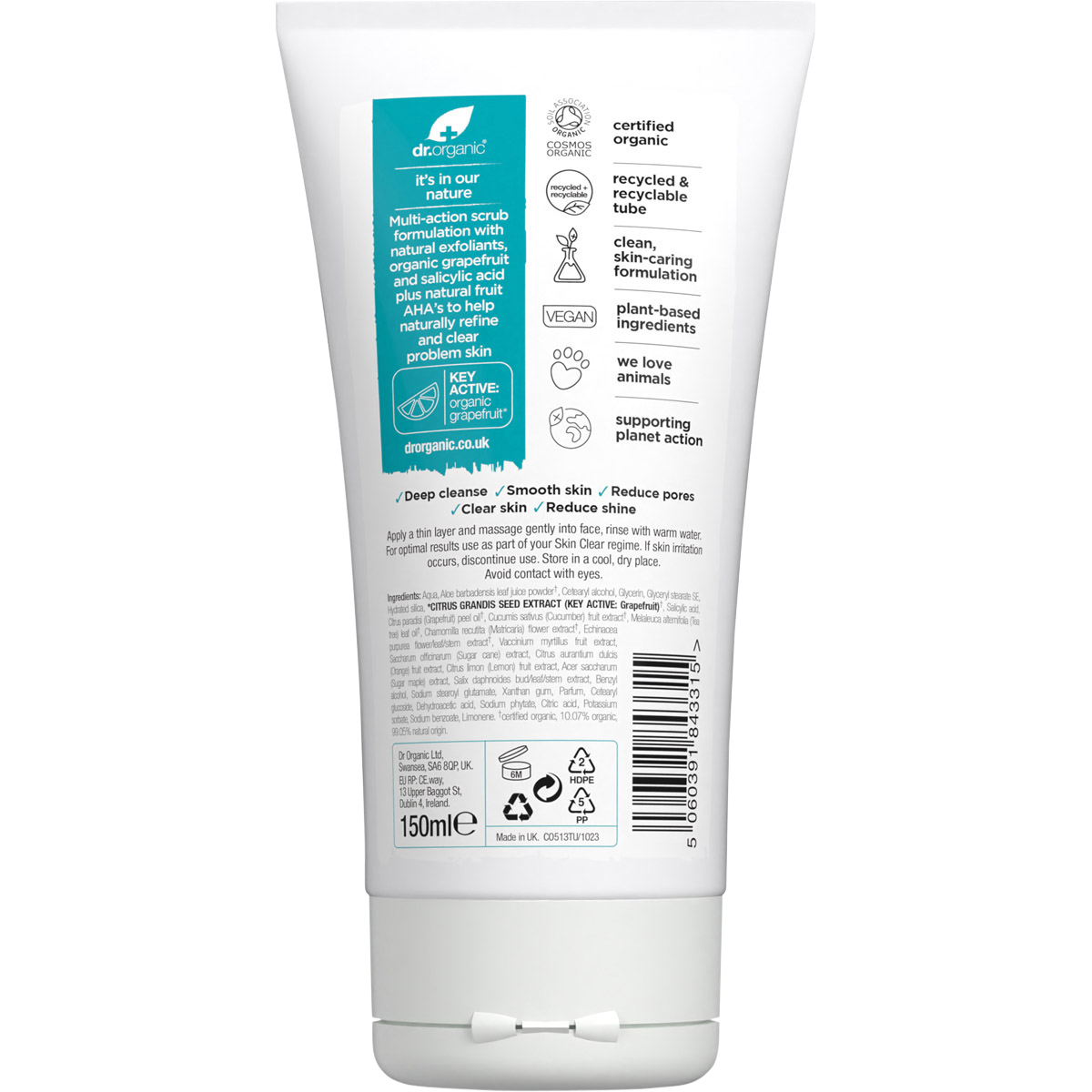 Dr Organic Exfoliating Face Scrub Skin Clear 150ml back