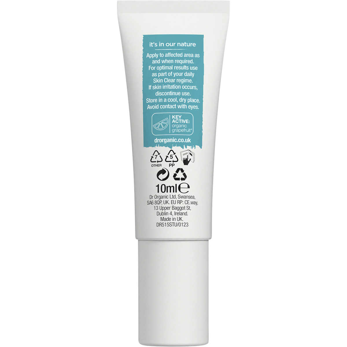 Dr Organic Treatment Gel Skin Clear 10ml back