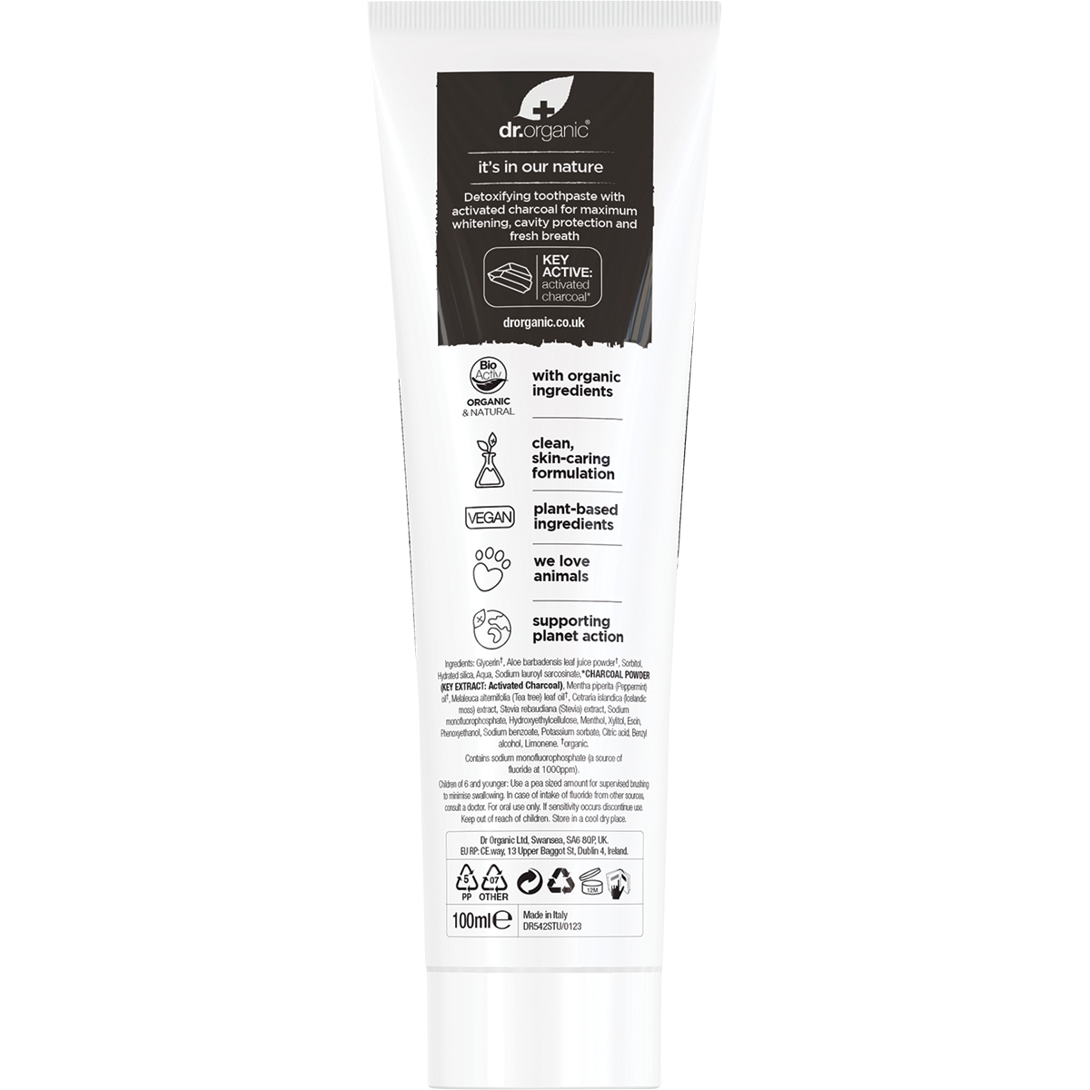 Dr Organic Toothpaste Charcoal Whitening 100ml back