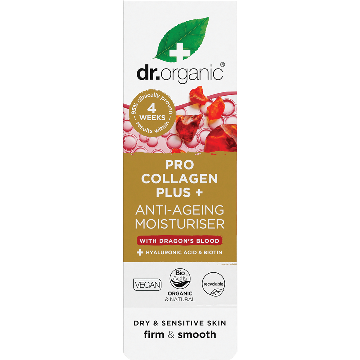 Dr Organic Pro Collagen Plus+ Anti Ageing Moisturiser Dragon Blood 50ml carton