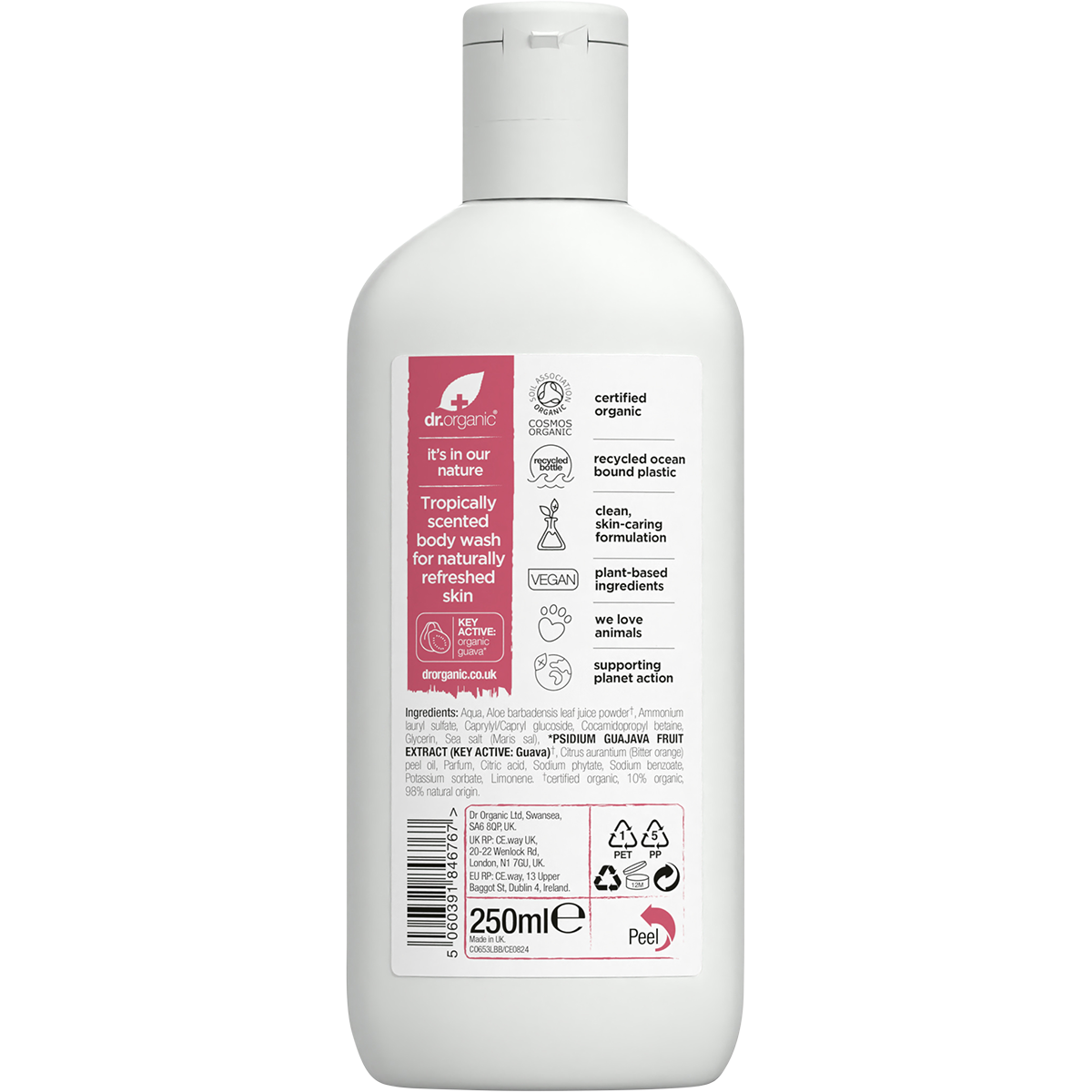 Dr Organic Organic & Natural Body Wash Organic Guava 250ml back view