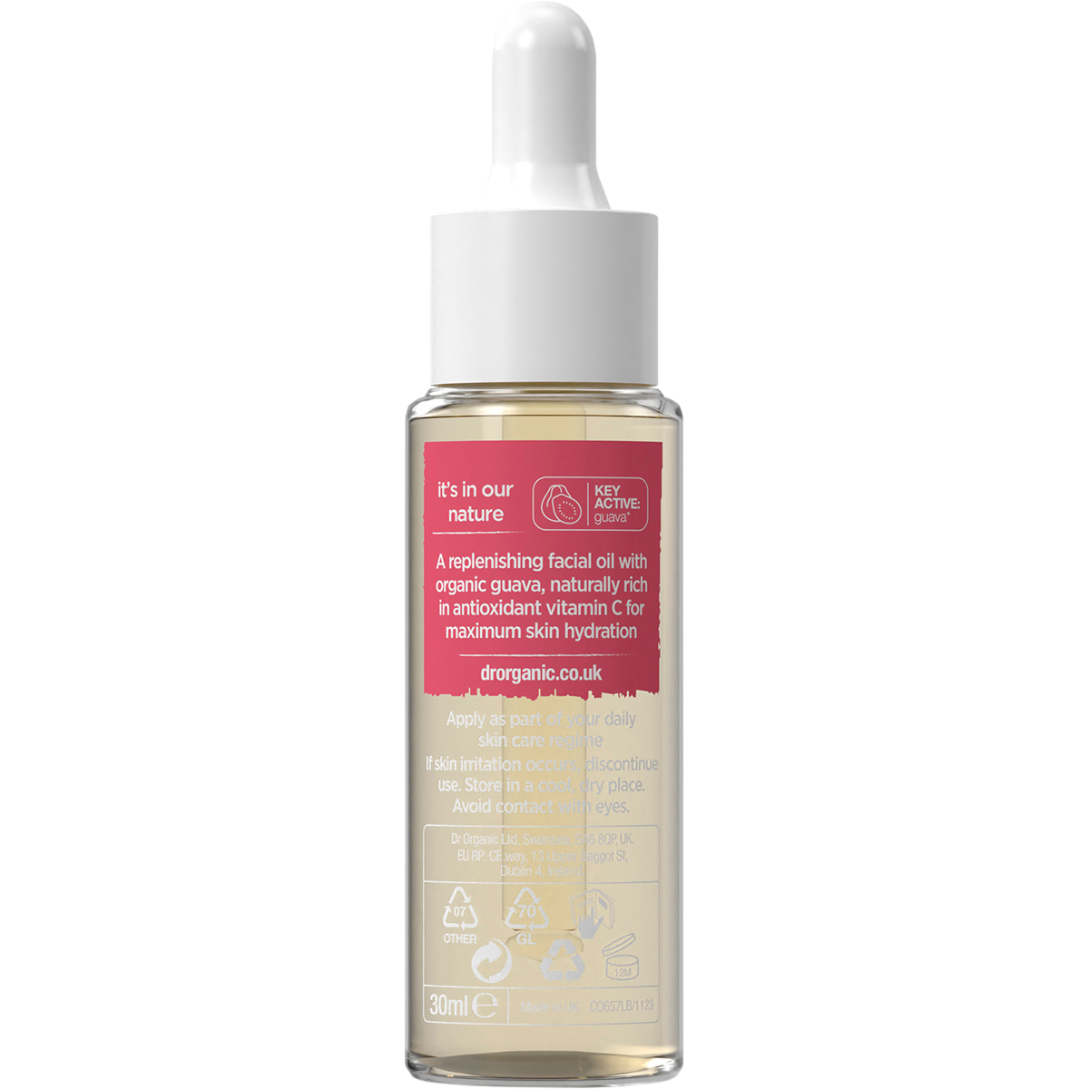 Dr Organic Certified Organic Facial Serum Organic Guava 30ml back view