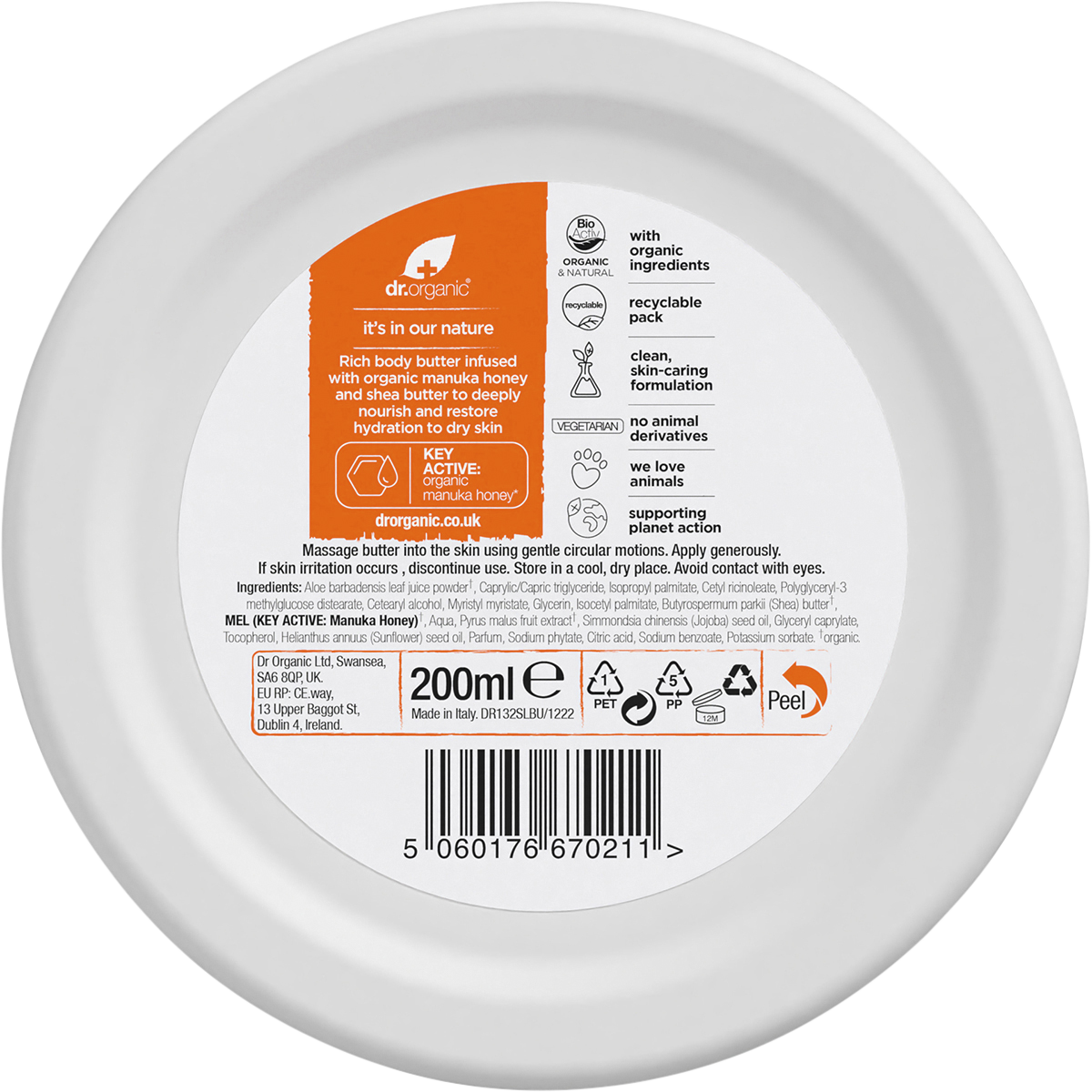 Dr Organic Body Butter Manuka Honey 200ml back