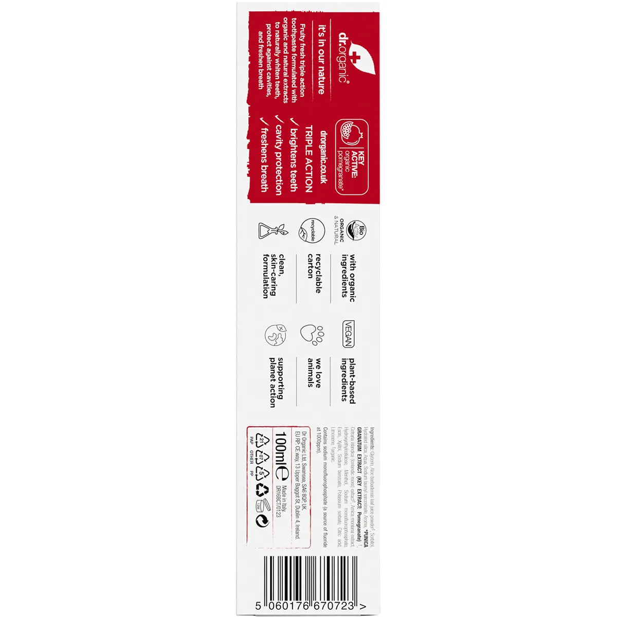 Dr Organic Organic & Natural Toothpaste Whitening Organic Pomegranate 100ml Back 1