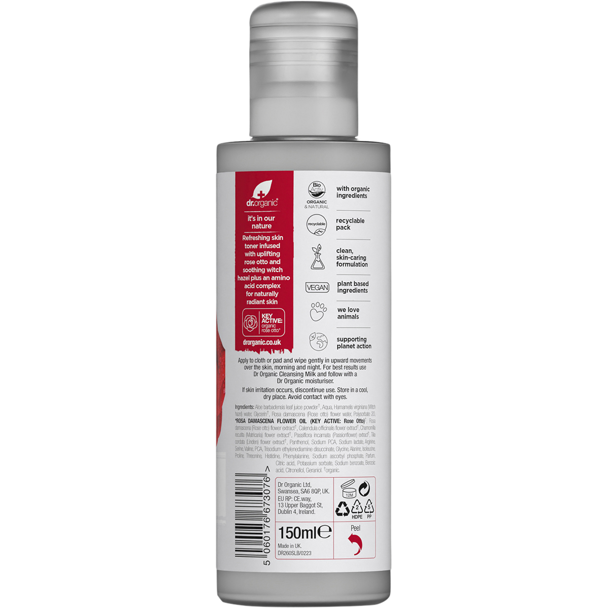 Dr Organic Organic & Natural Skin Toner Organic Rose Otto 150ml back view