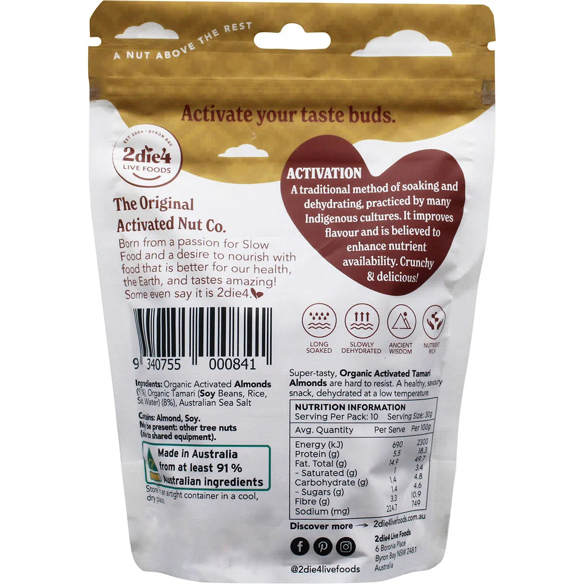 2Die4 Live Foods Organic Activated Tamari Almonds 300g