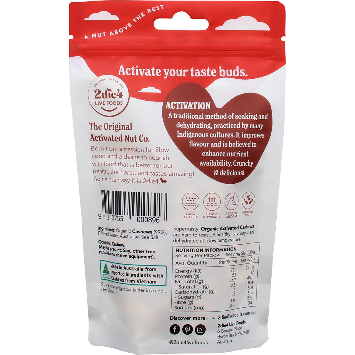 2Die4 Live Foods Activated Organic Cashews 120g