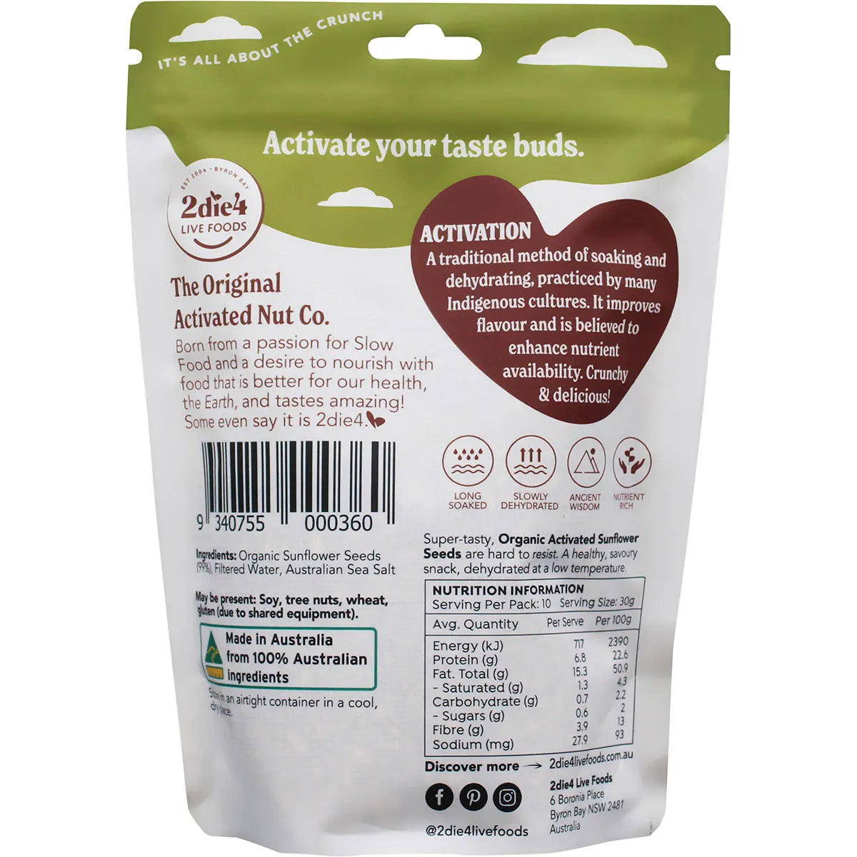 2Die4 Live Foods Organic Activated Sunflower Seeds 300g