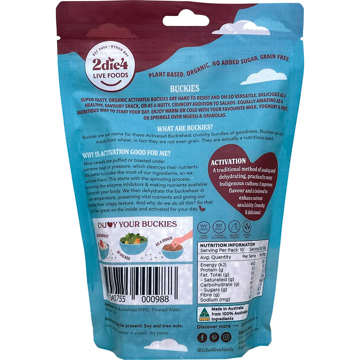 2Die4 Live Foods Organic Activated Buckinis 300g
