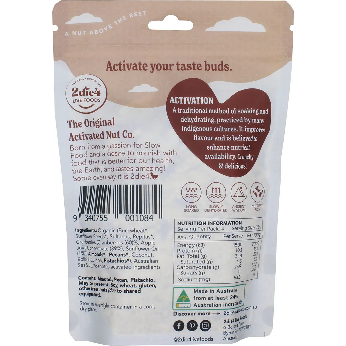 2Die4 Live Foods Activated Organic Muesli 300g