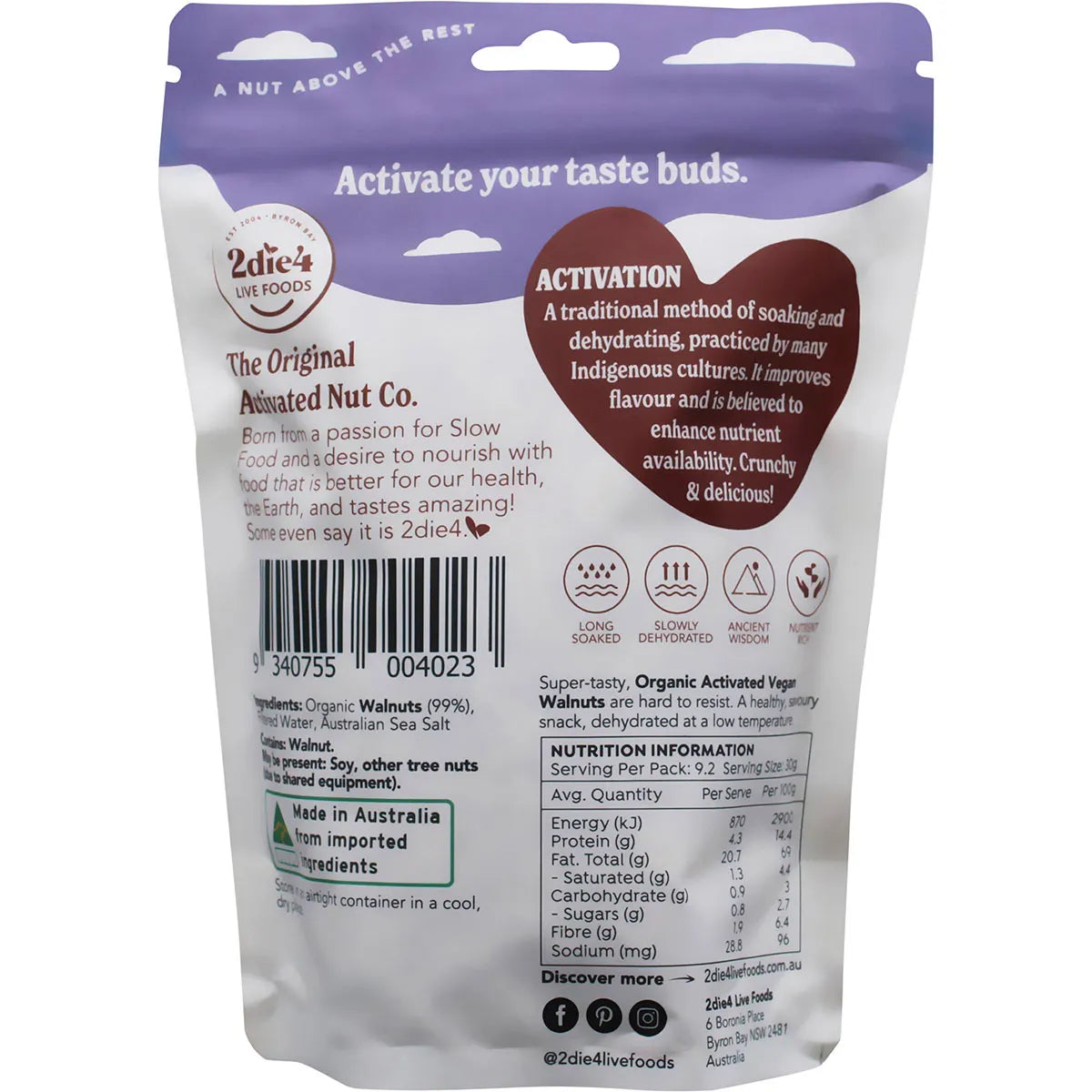 2Die4 Live Foods Activated Organic Vegan Walnuts - 275g