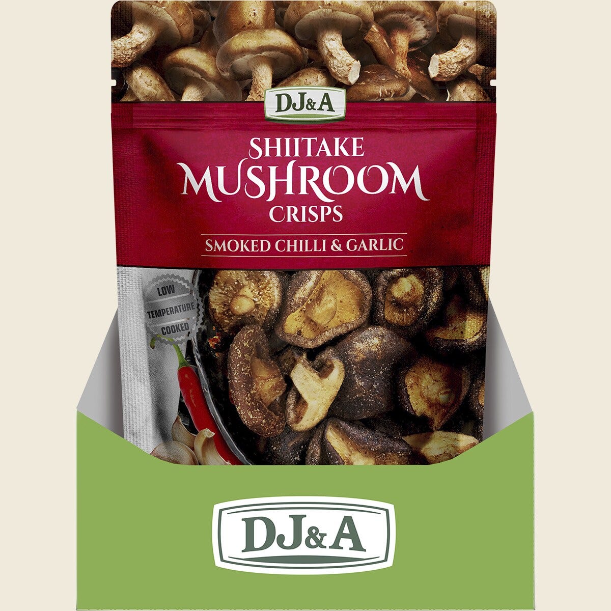 DJ&A Shiitake Mushroom Crisps Smoked Chilli & Garlic 12 x 30g