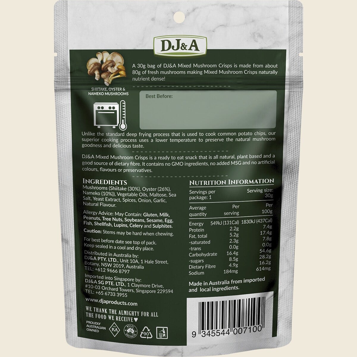 DJ&A Mixed Mushroom Crisps 12 x 30g