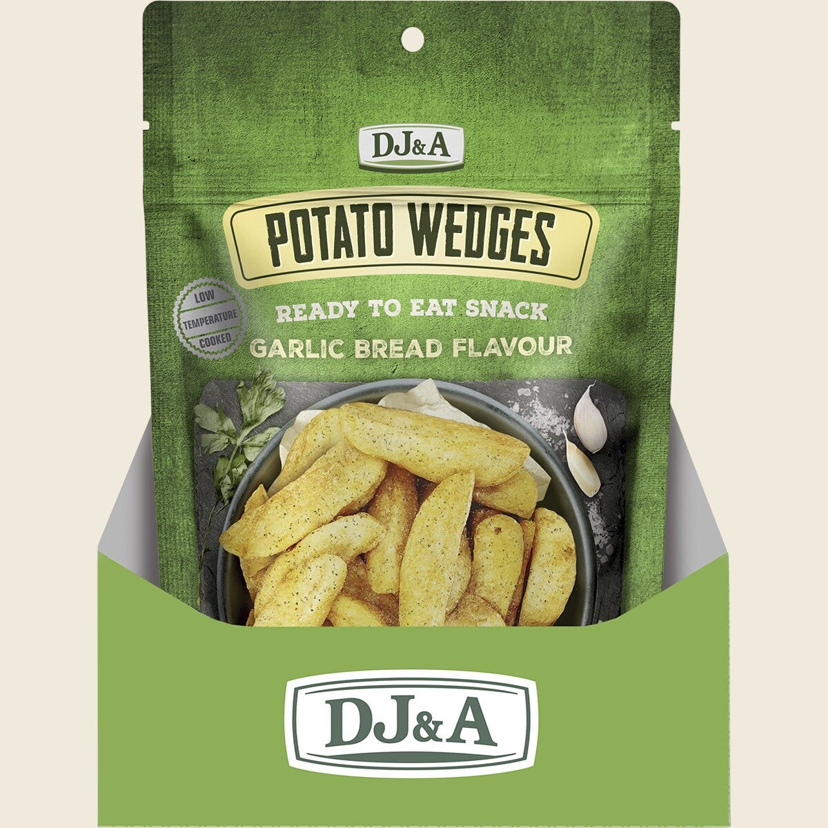 DJ&A Potato Wedges Garlic Bread Flavour 9x100g display