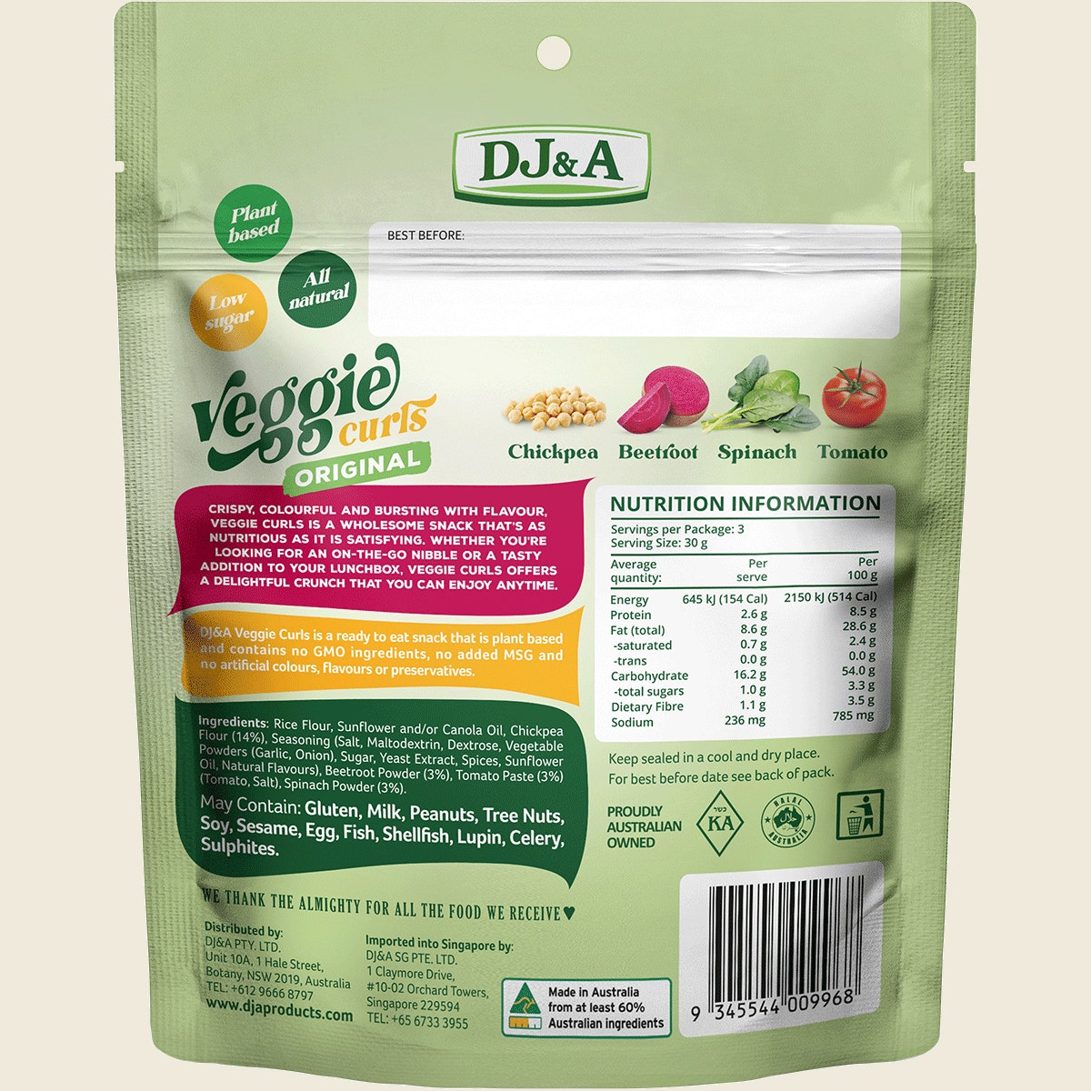 DJ&A Veggie Curls Original 9x90g back