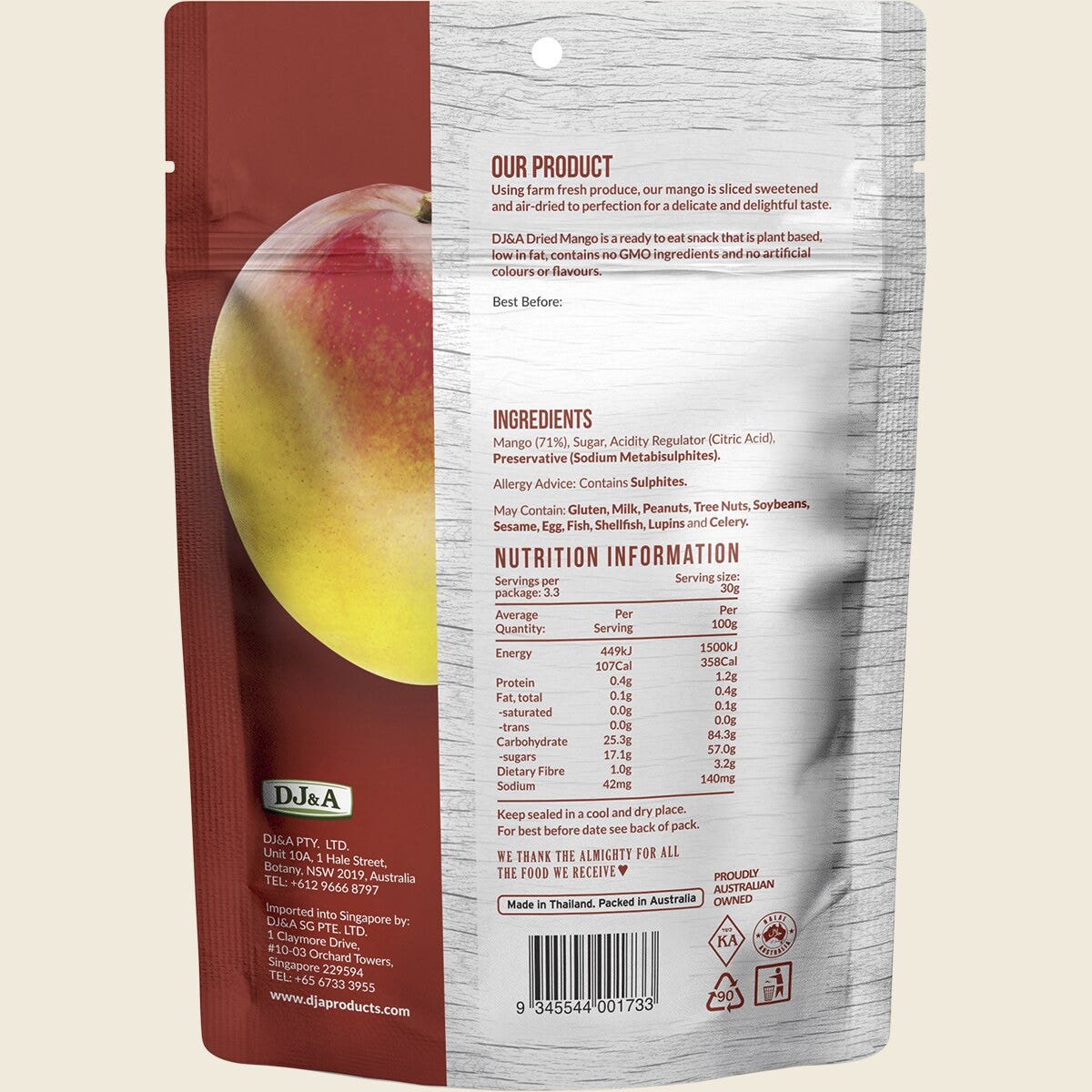 DJ&A Dried Mango 10x100g back