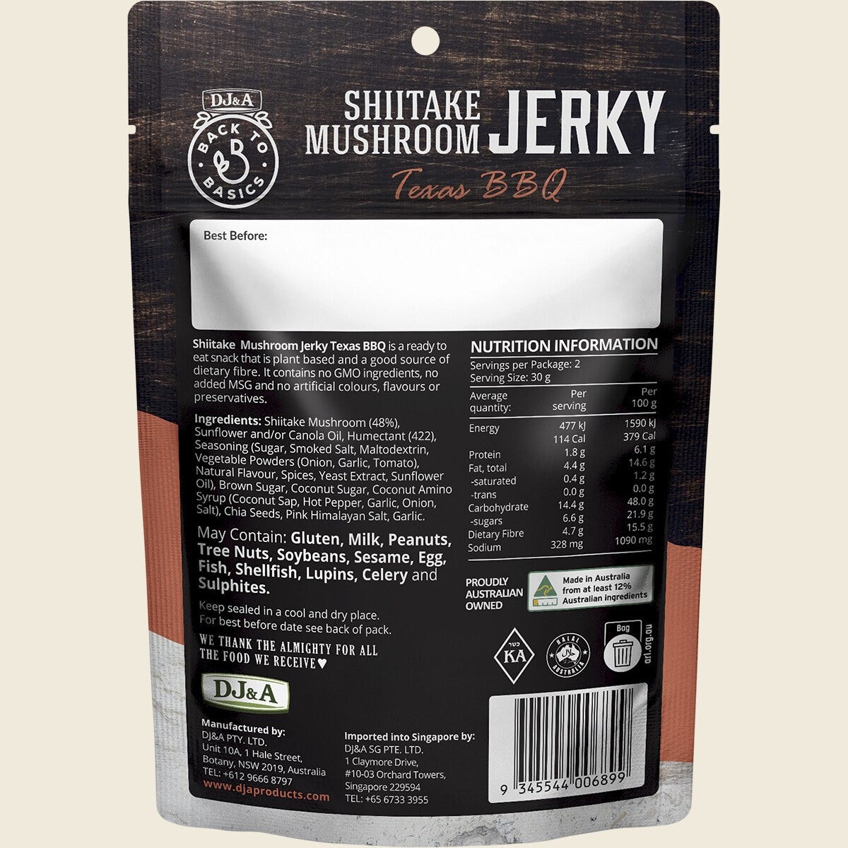 DJ&A Shiitake Mushroom Jerky Texas Bbq 12x60g back