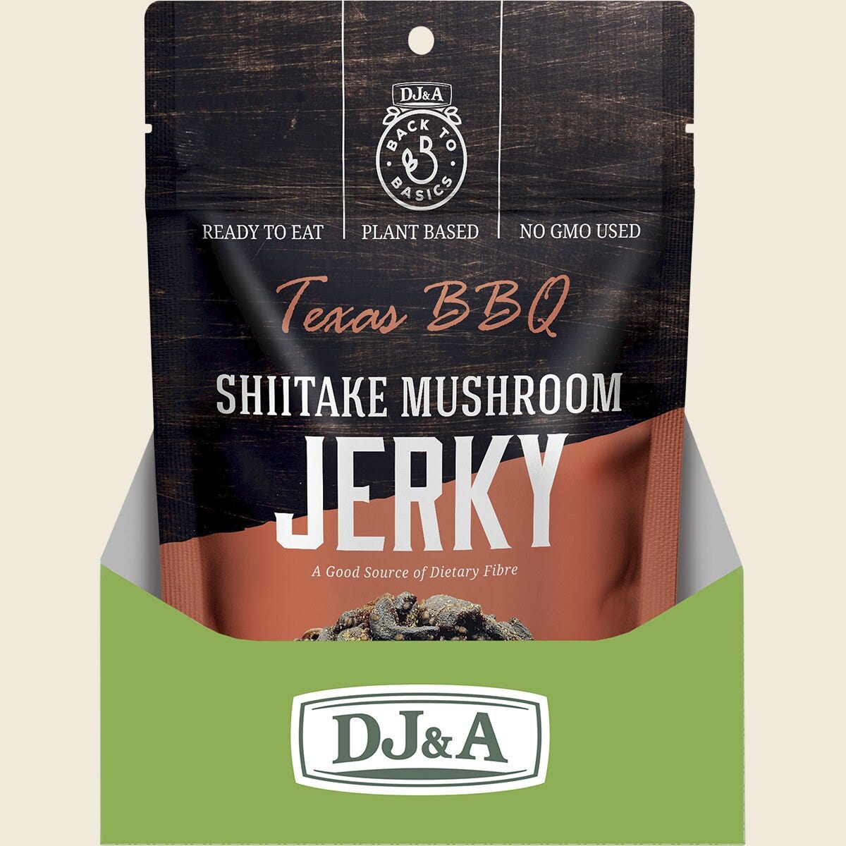 DJ&A Shiitake Mushroom Jerky Texas Bbq 12x60g display