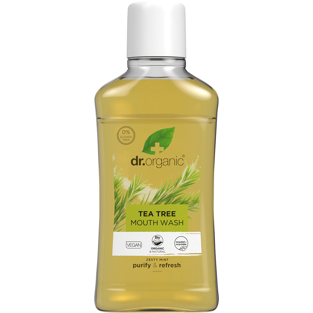 Dr Organic Mouthwash Tea Tree 500ml front