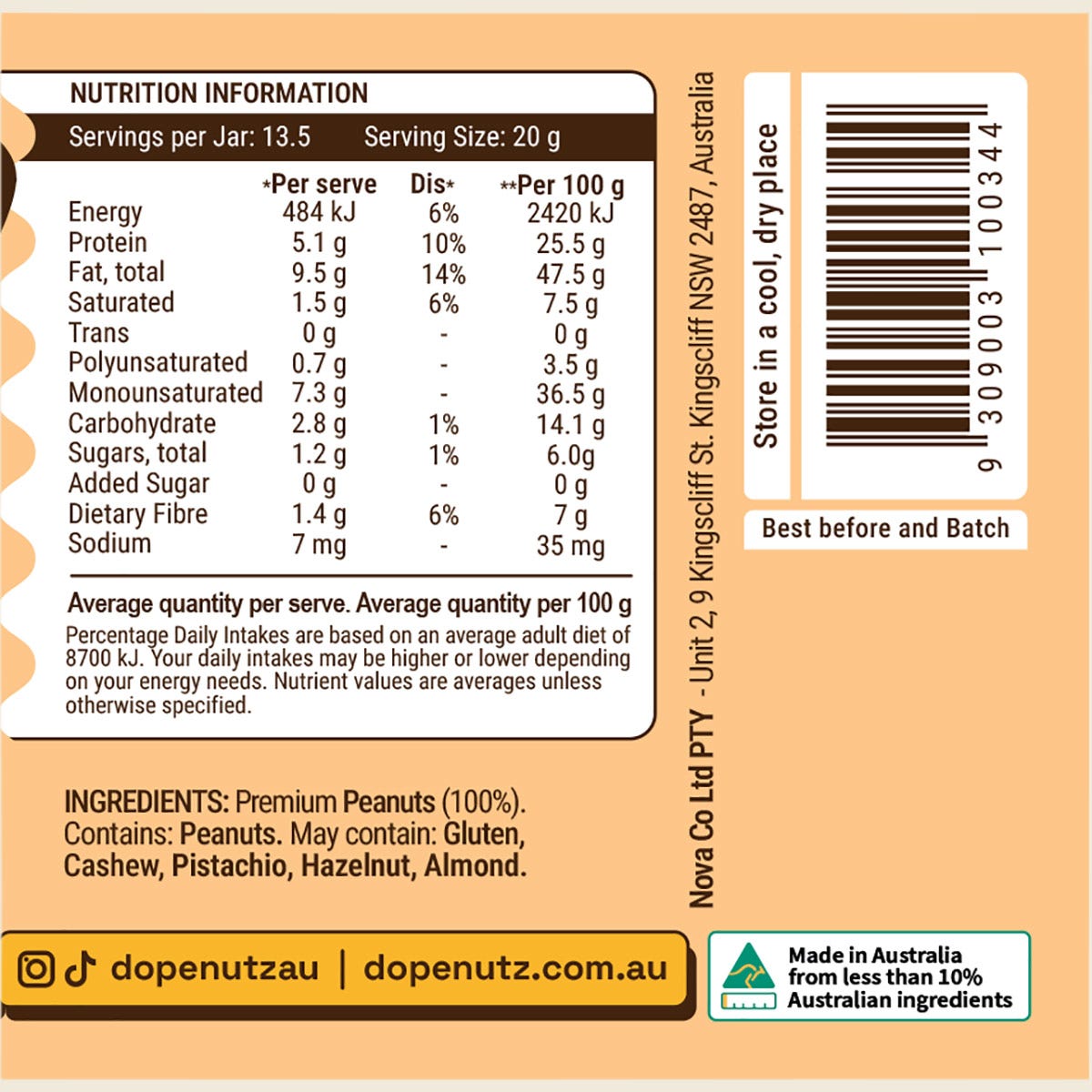Dope Nutz Peanut Butter Natural 325g