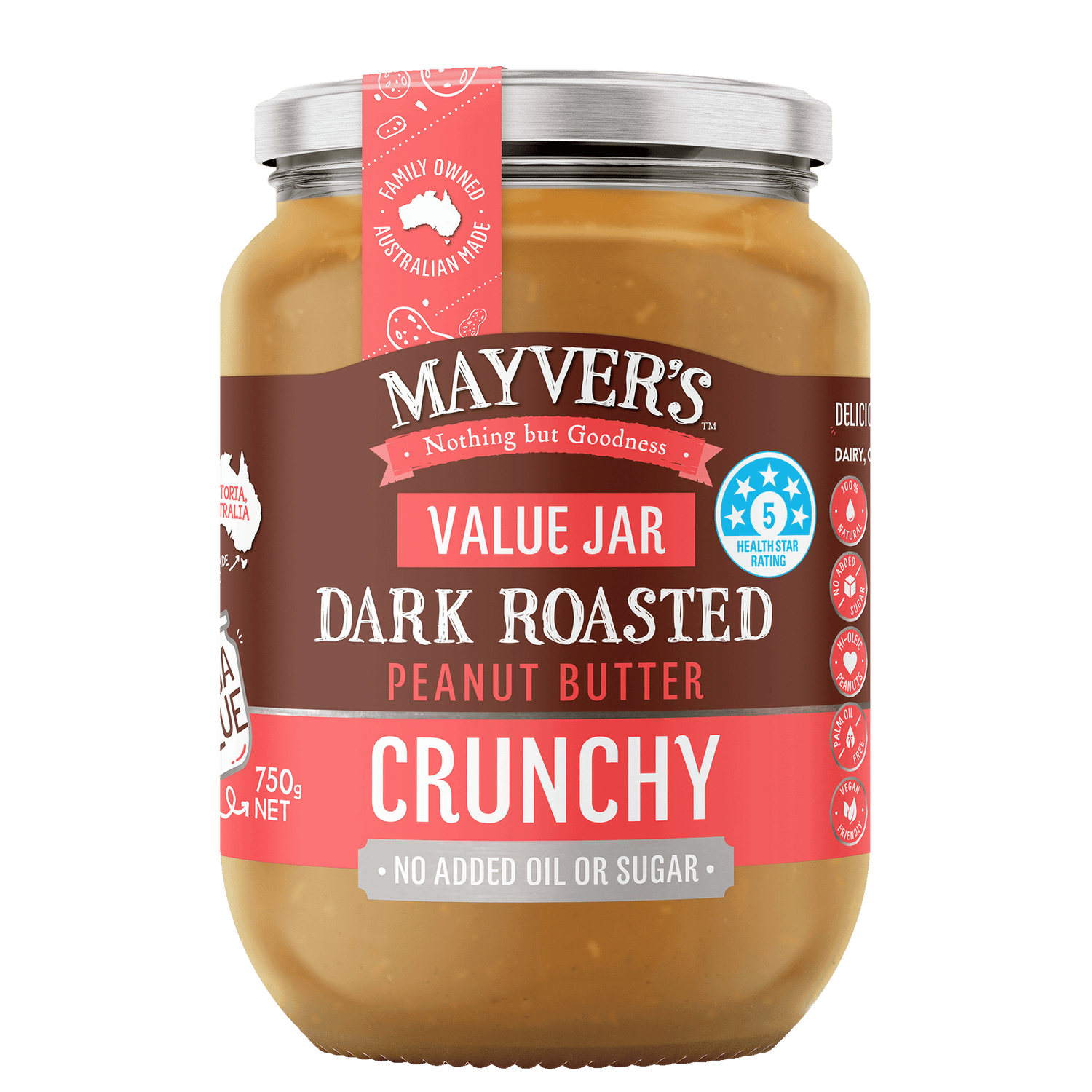 Mayver's Peanut Butter Dark Roast Crunchy 750g x6