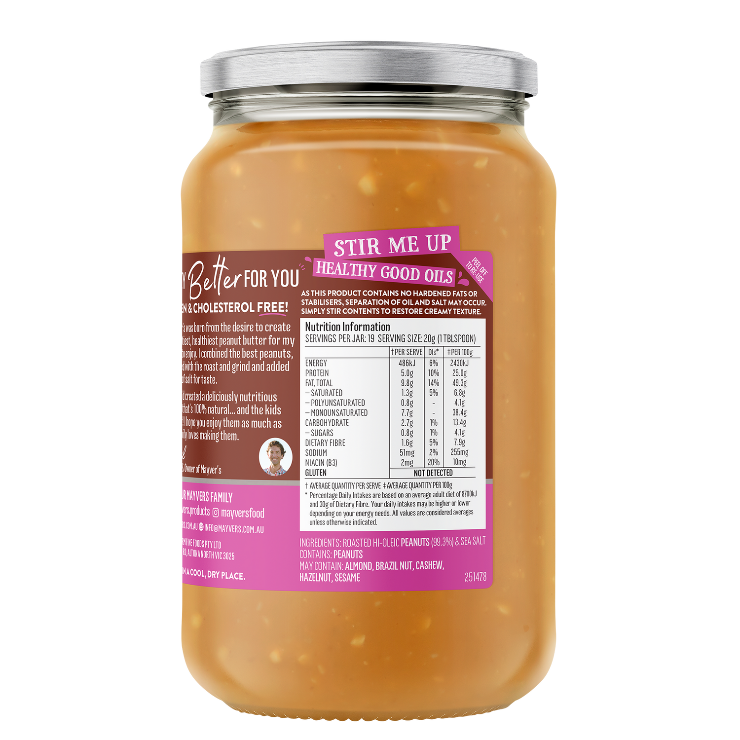 Mayver's Peanut Butter Dark Roast Extra Crunchy 375g x6