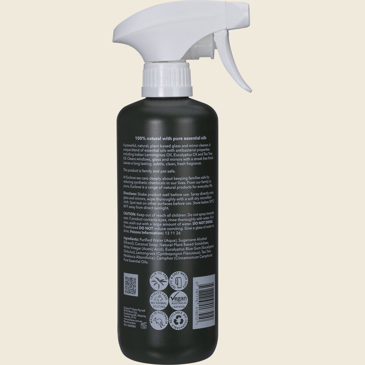 Euclove Glass & Mirror Lemongrass, Eucalyptus & Tea Tree 500ml