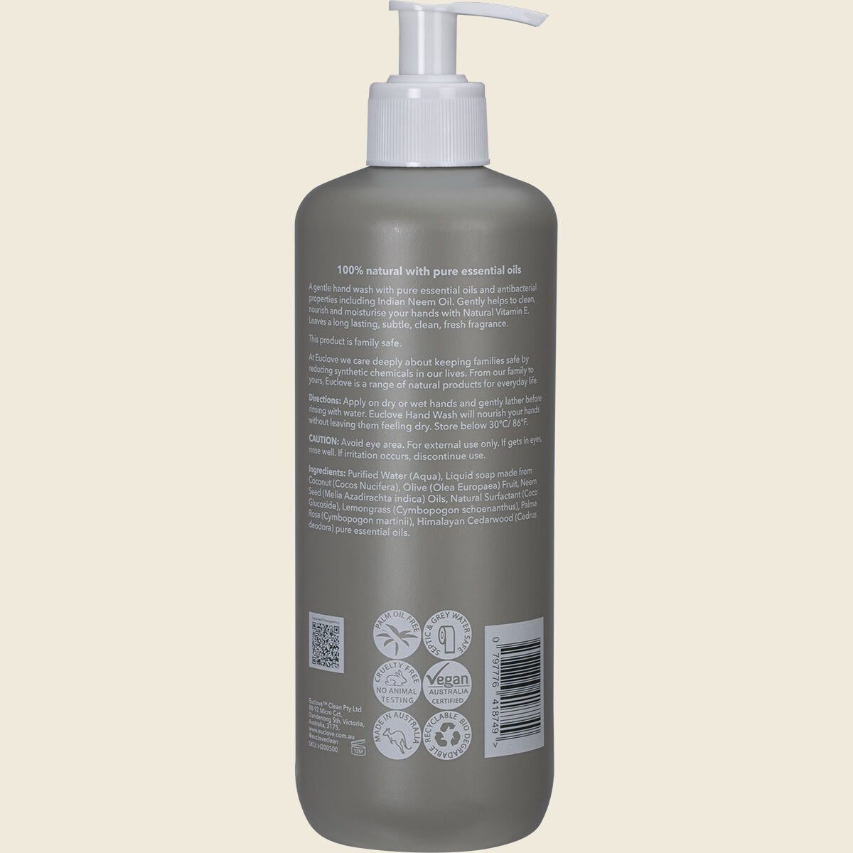 Euclove Hand Wash Lemongrass, Palmarosa & Cedarwood 500ml