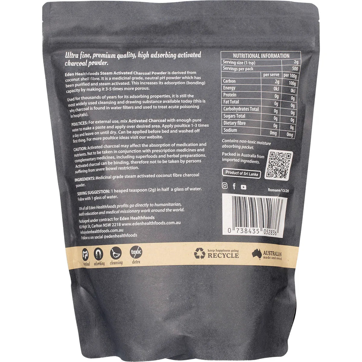 Eden Healthfoods Activated Charcoal Steam Activated Charcoal Powder 1kg