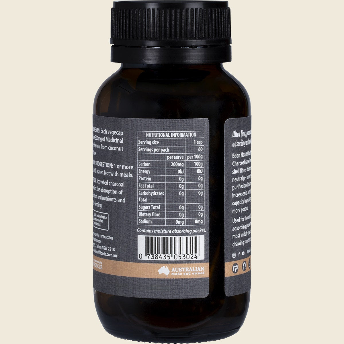 Eden Healthfoods Activated Charcoal Steam Activated Charcoal Powder 60 Caps