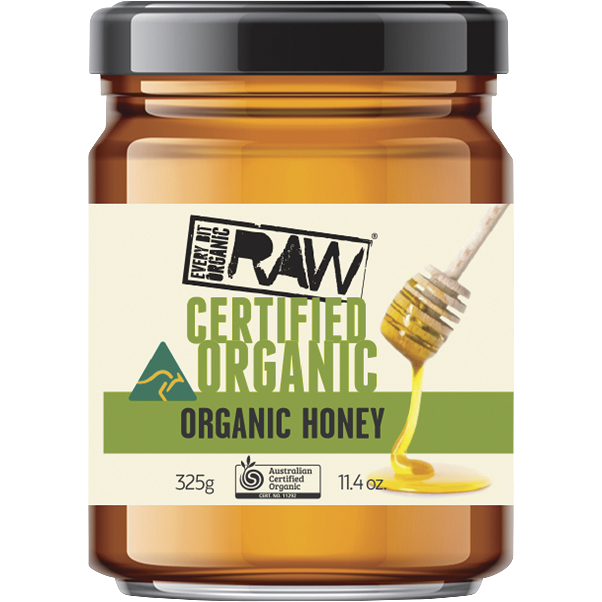 Every Bit Organic Certified Organic Raw Honey 325g front view