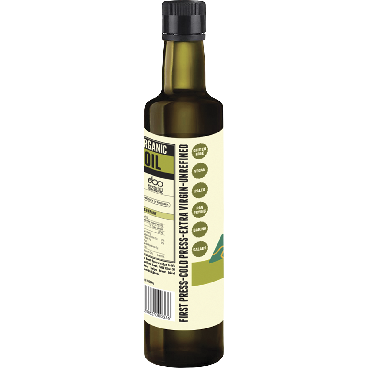 Every Bit Organic Certified Organic Raw Olive Oil 500ml left side view