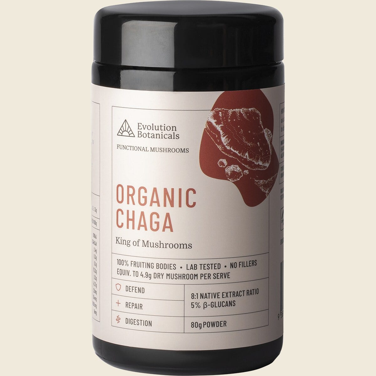 Evolution Botanicals Chaga Extract - Organic 11:1 King Of Mushrooms (Siberian Origin) 80g